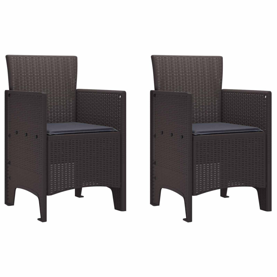 vidaXL Tuinstoel met kussen 2 pcs Bruin 53 x 49 x 85 cm Polypropyleen afbeelding 1