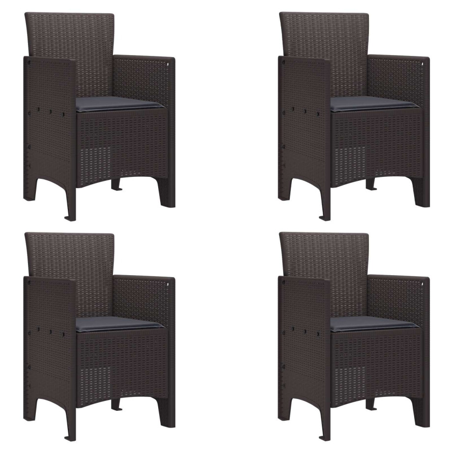 vidaXL Tuinstoel met kussen 4 pcs Bruin 53 x 49 x 85 cm Polypropyleen afbeelding 1