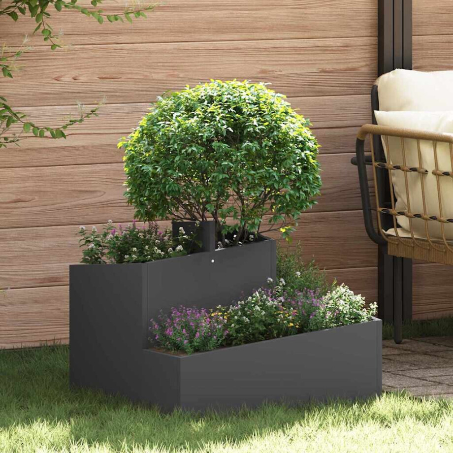 vidaXL Tuin Bloempot Zwart 60 x 60 x 50 cm Koudgewalst staal afbeelding 1