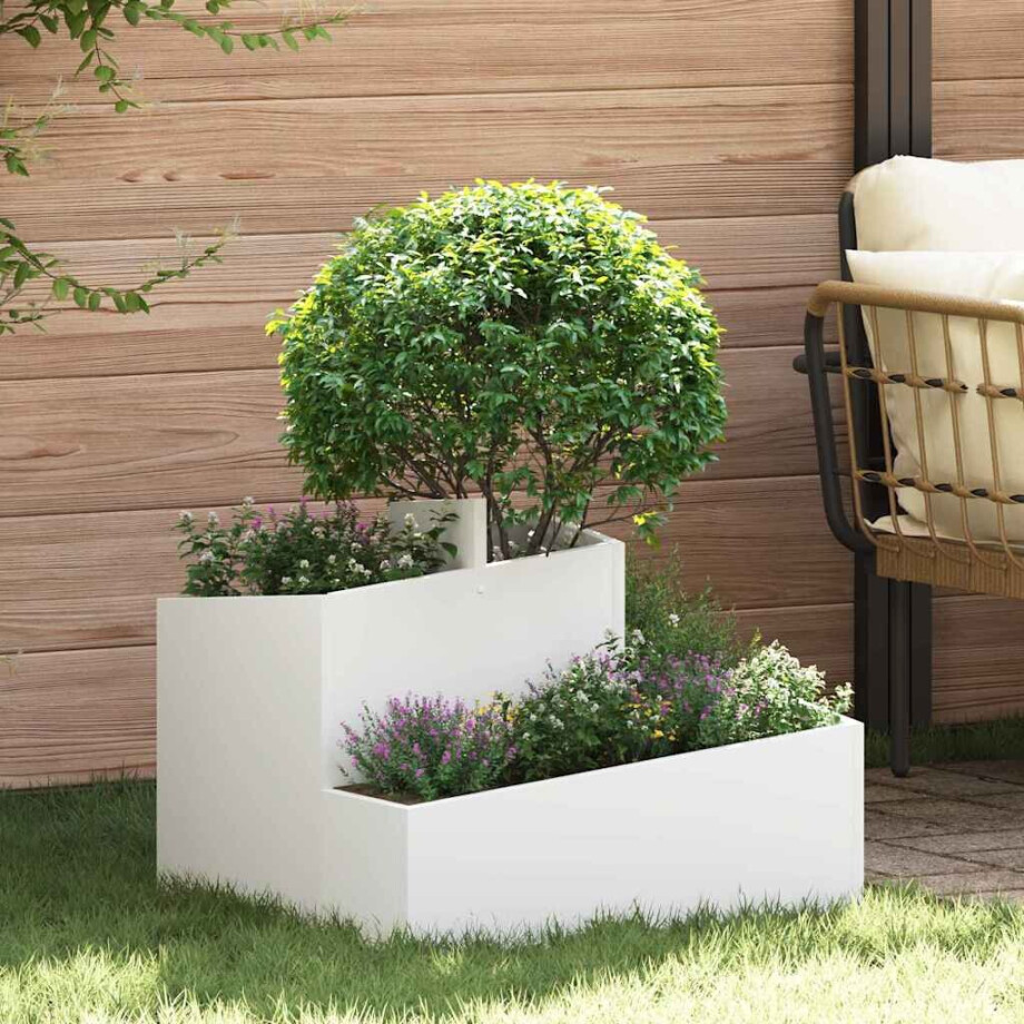 vidaXL Tuin Bloempot Wit 60 x 60 x 50 cm Koudgewalst staal afbeelding 1