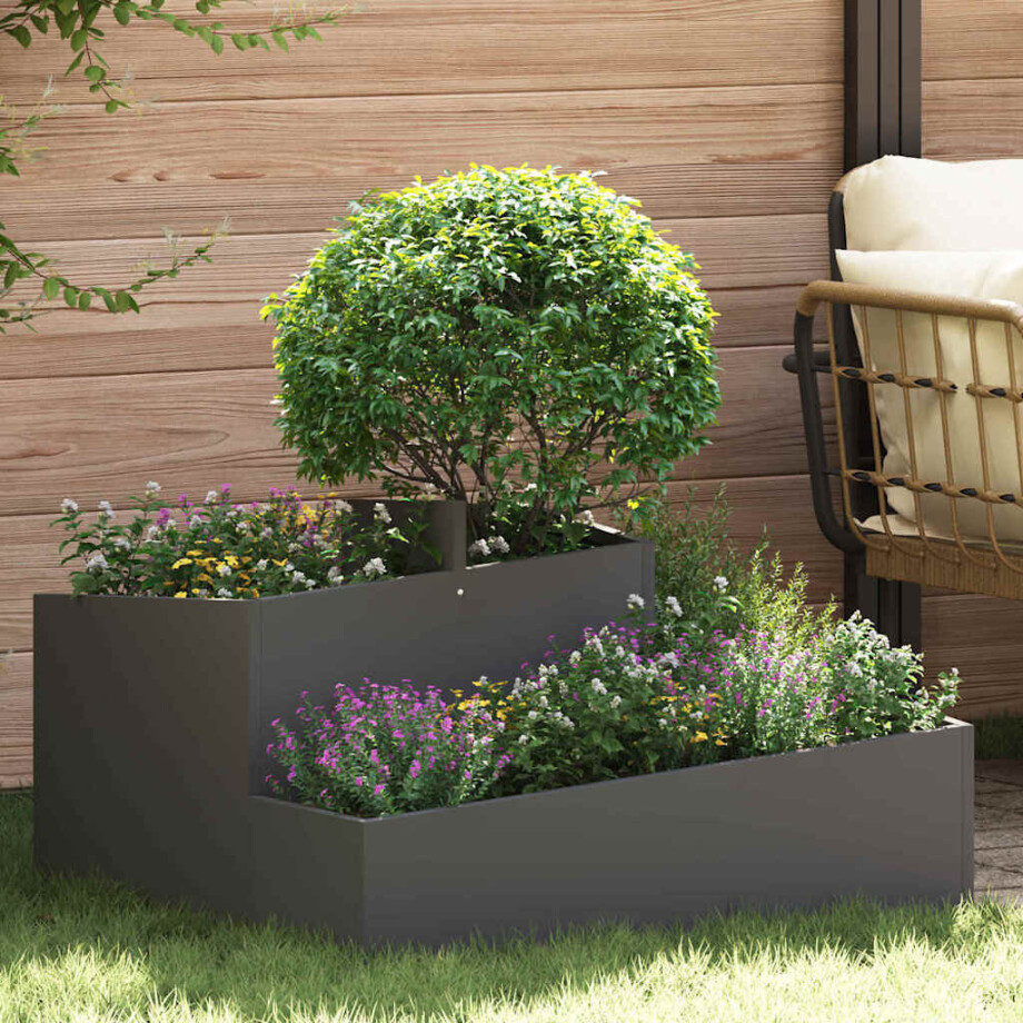 vidaXL Tuin Bloempot Zwart 80 x 80 x 50 cm Koudgewalst staal afbeelding 1