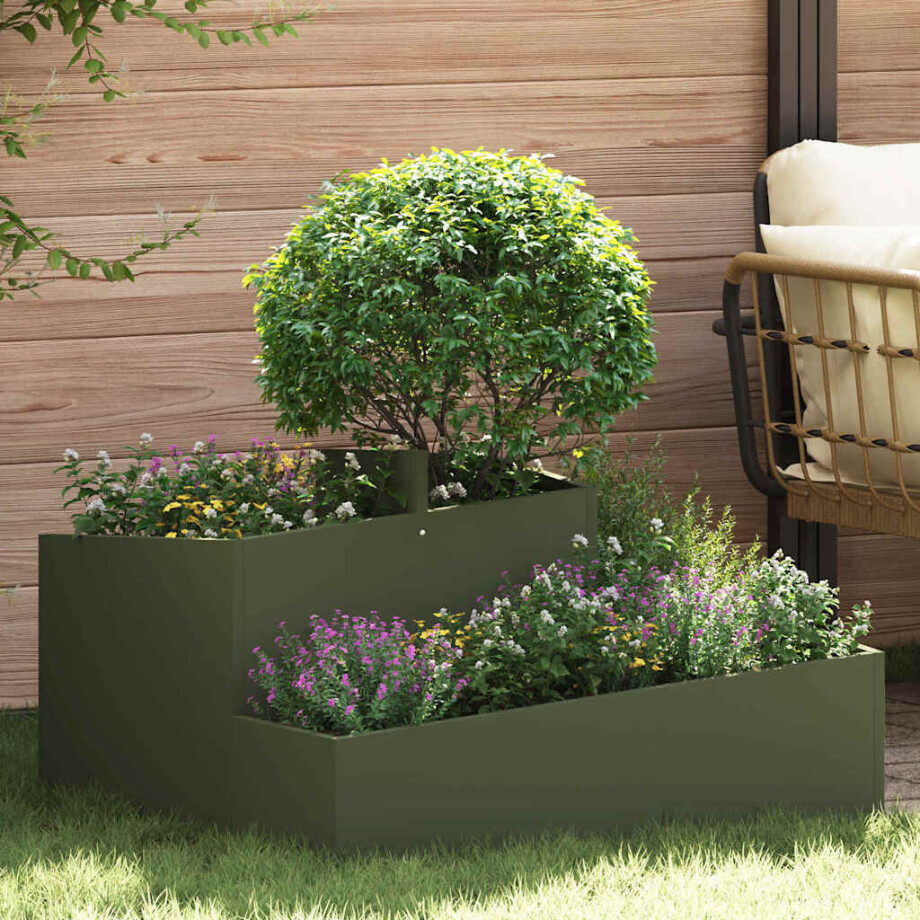 vidaXL Tuin Bloempot Olijf Groen 80 x 80 x 50 cm Koudgewalst staal afbeelding 1