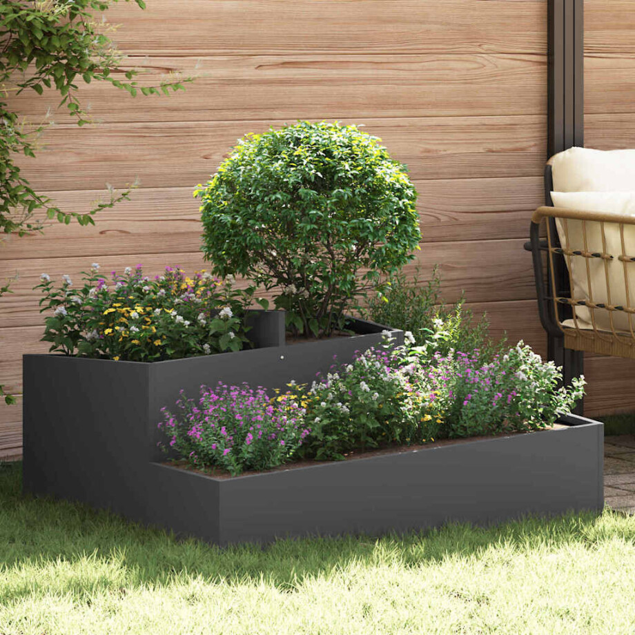 vidaXL Tuin Bloempot Zwart 100 x 100 x 50 cm Koudgewalst staal afbeelding 1