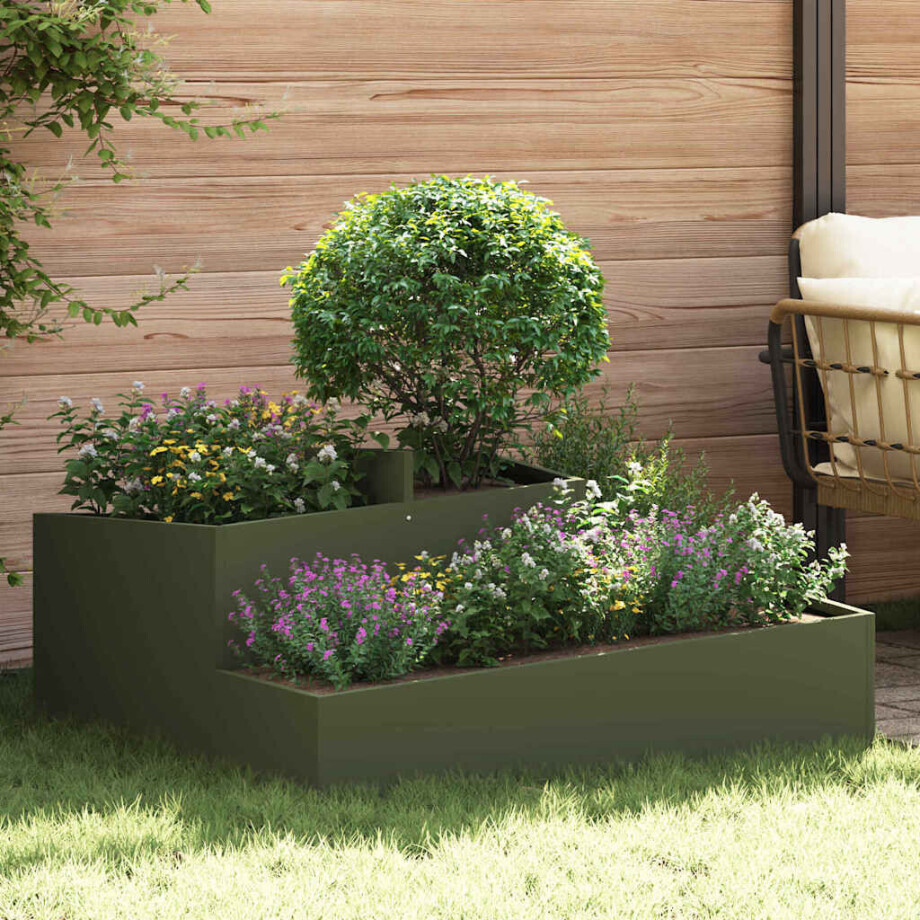 vidaXL Tuin Bloempot Olijf Groen 100 x 100 x 50 cm Koudgewalst staal afbeelding 1