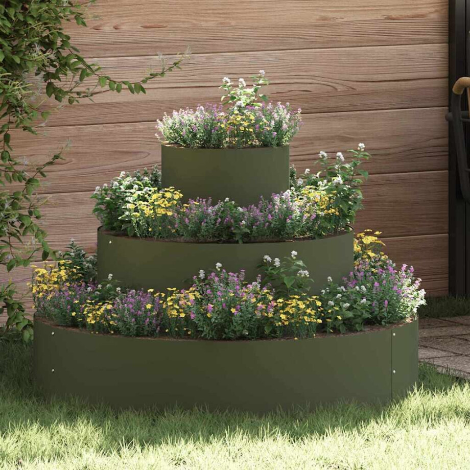 vidaXL Tuin Bloempot Olijf Groen 90 x 90 x 20 cm Koudgewalst staal afbeelding 1