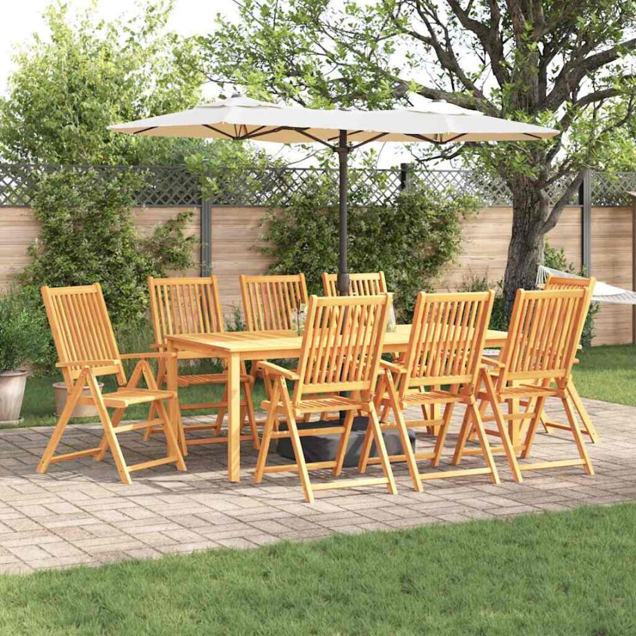 vidaXL Tuin eettafelset 9 pcs Bruin Massief Acaciahout afbeelding 1