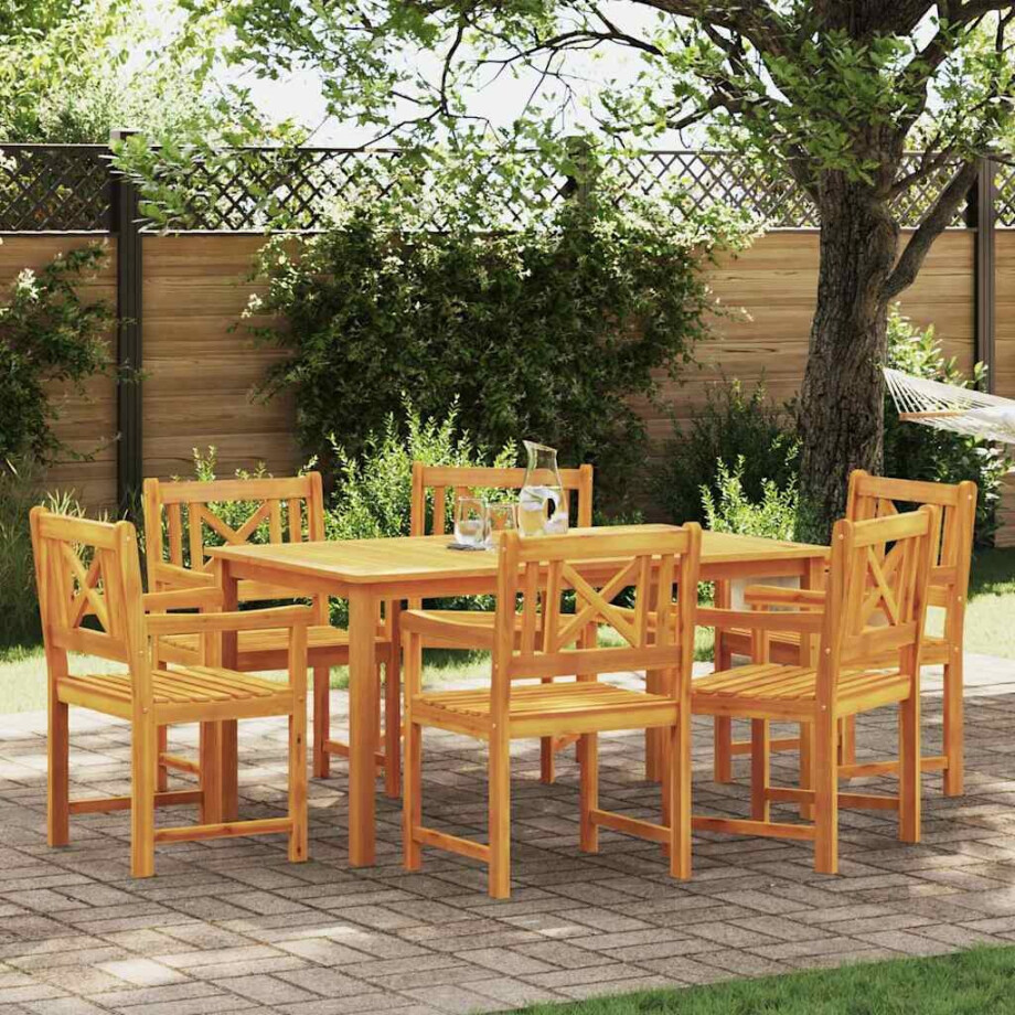 vidaXL Tuin eettafelset 7 pcs Bruin Massief Acaciahout afbeelding 1