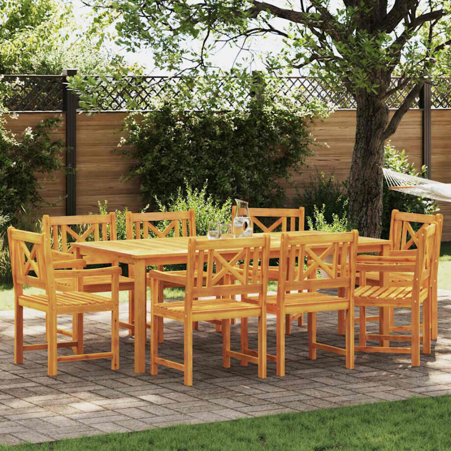 vidaXL Tuin eettafelset 9 pcs Bruin Massief Acaciahout afbeelding 1