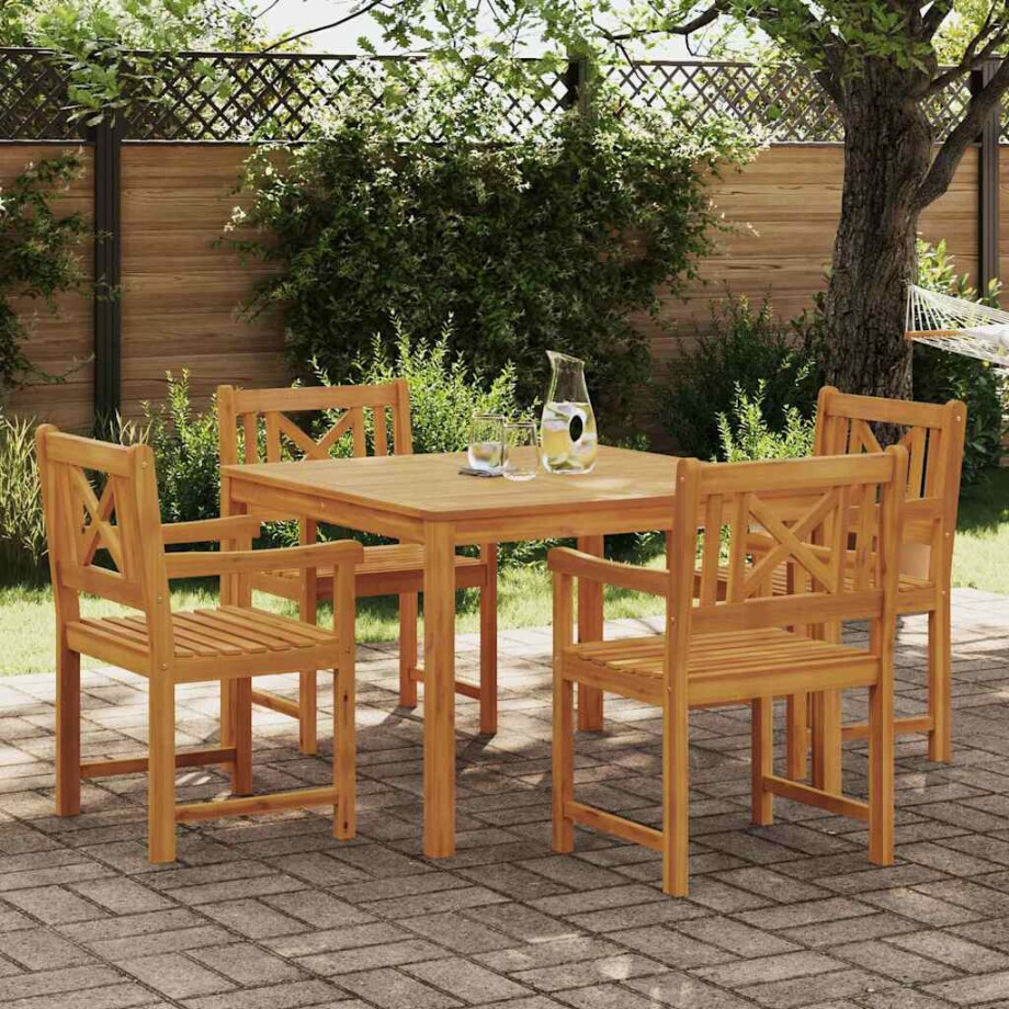 vidaXL Tuin eettafelset 5 pcs Bruin Massief acaciahout afbeelding 1