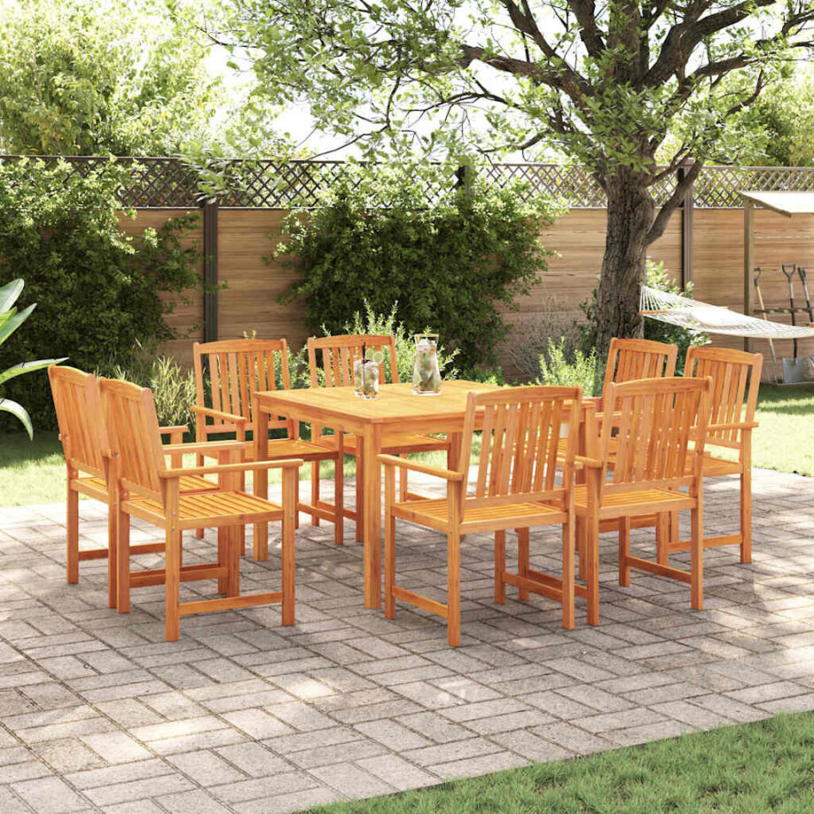 vidaXL Tuin eettafelset 9 pcs Bruin Massief Acaciahout afbeelding 1