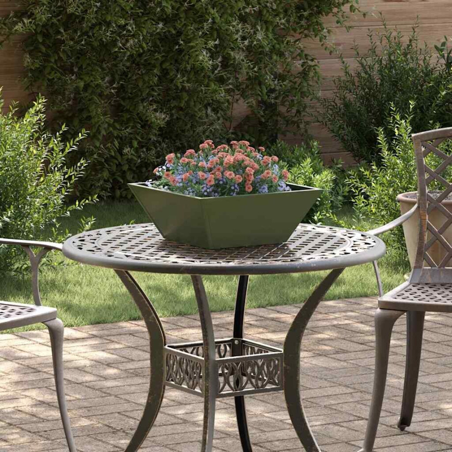 vidaXL Tuin Bloempot Olijf Groen 40 x 40 x 15 cm Koudgewalst staal afbeelding 1