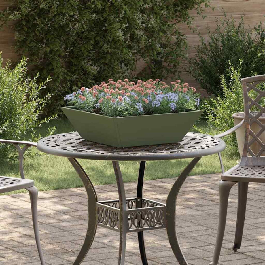 vidaXL Tuin Bloempot Olijf Groen 50 x 50 x 15 cm Koudgewalst staal afbeelding 1