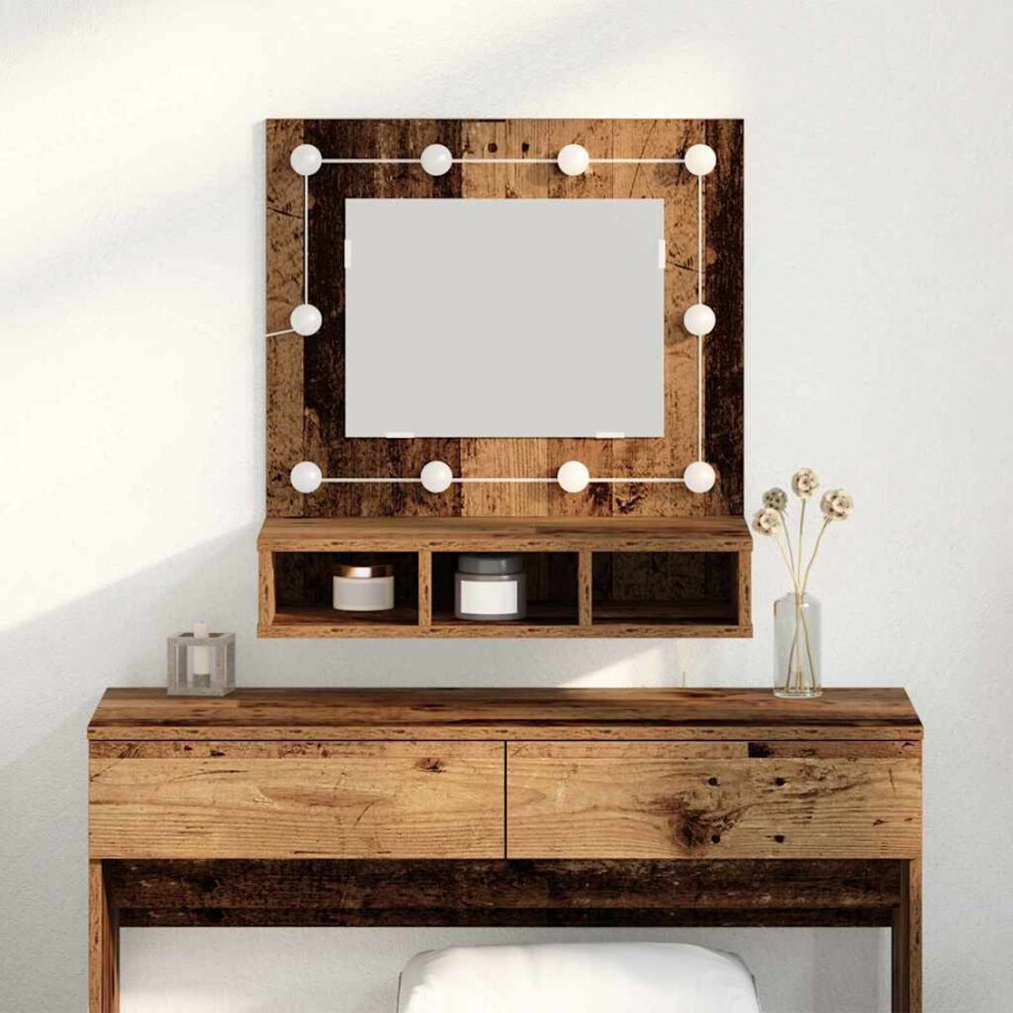vidaXL Spiegelkast met plank Oud hout 60 x 31,5 x 62 cm Bewerkt hout afbeelding 1
