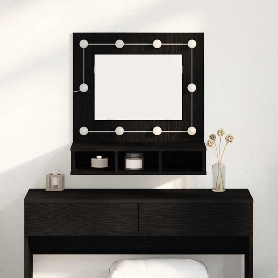 vidaXL Spiegelkast Zwart Eiken 60 x 31,5 x 62 cm Bewerkt hout afbeelding 1