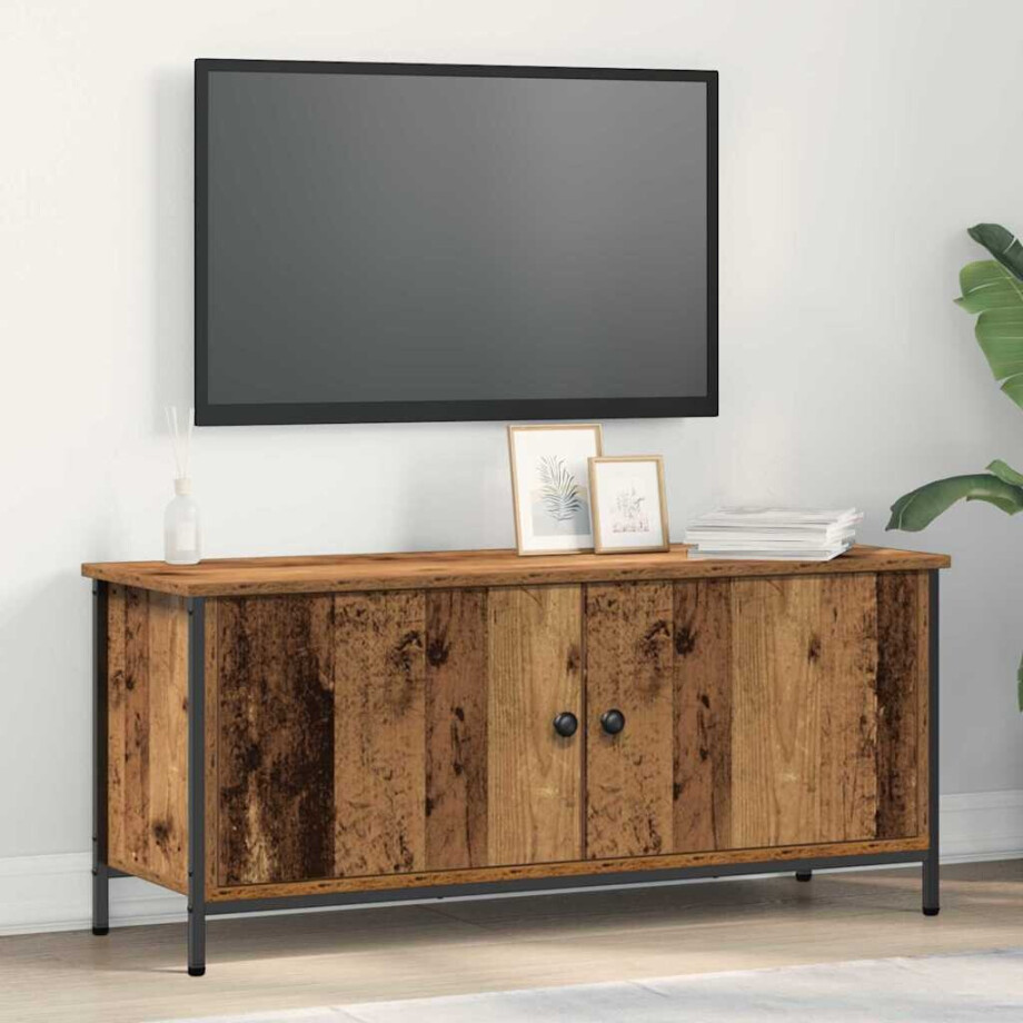 vidaXL TV-kast Oud Hout 100 x 35 x 45 cm Bewerkt hout afbeelding 1