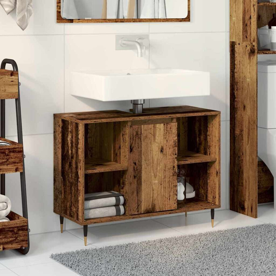 vidaXL Badkamer Kast met plank Oud Hout 80 x 33 x 60 cm Bewerkt hout vidaXL Badkamer Kast met plank Oud Hout 80 x 33 x 60 cm Bewerkt hout afbeelding 1