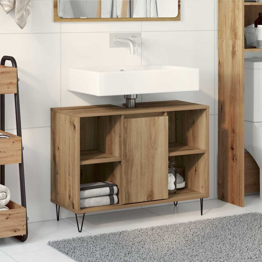 vidaXL Badkamer Kast Artisan Eiken 80 x 33 x 60 cm Bewerkt hout afbeelding 1