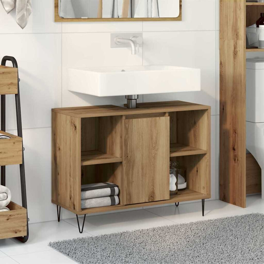 vidaXL Badkamer Kast Artisan Eiken 80 x 33 x 60 cm Bewerkt hout afbeelding 1