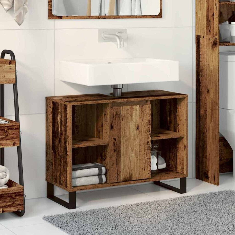 vidaXL Badkamer Kast met plank Oud Hout 80 x 33 x 60 cm Bewerkt hout vidaXL Badkamer Kast met plank Oud Hout 80 x 33 x 60 cm Bewerkt hout afbeelding 1