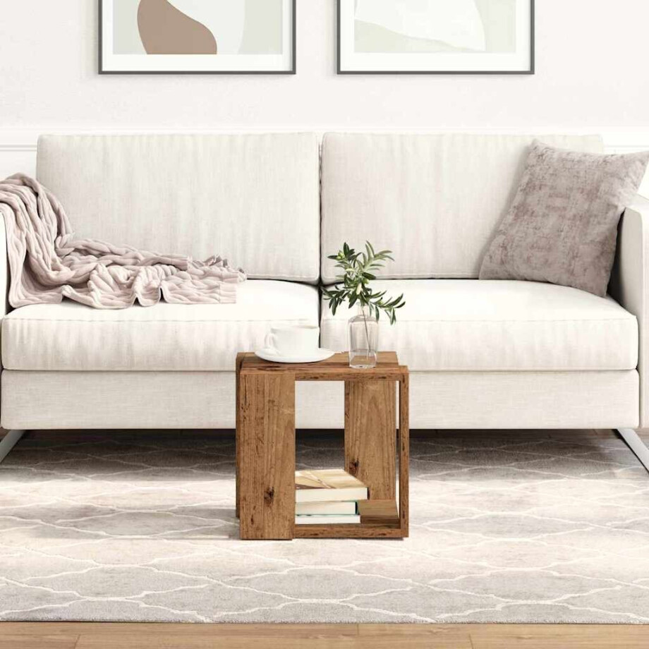 vidaXL Salontafel Oud Hout 32 x 32 x 30 cm Bewerkt hout afbeelding 1
