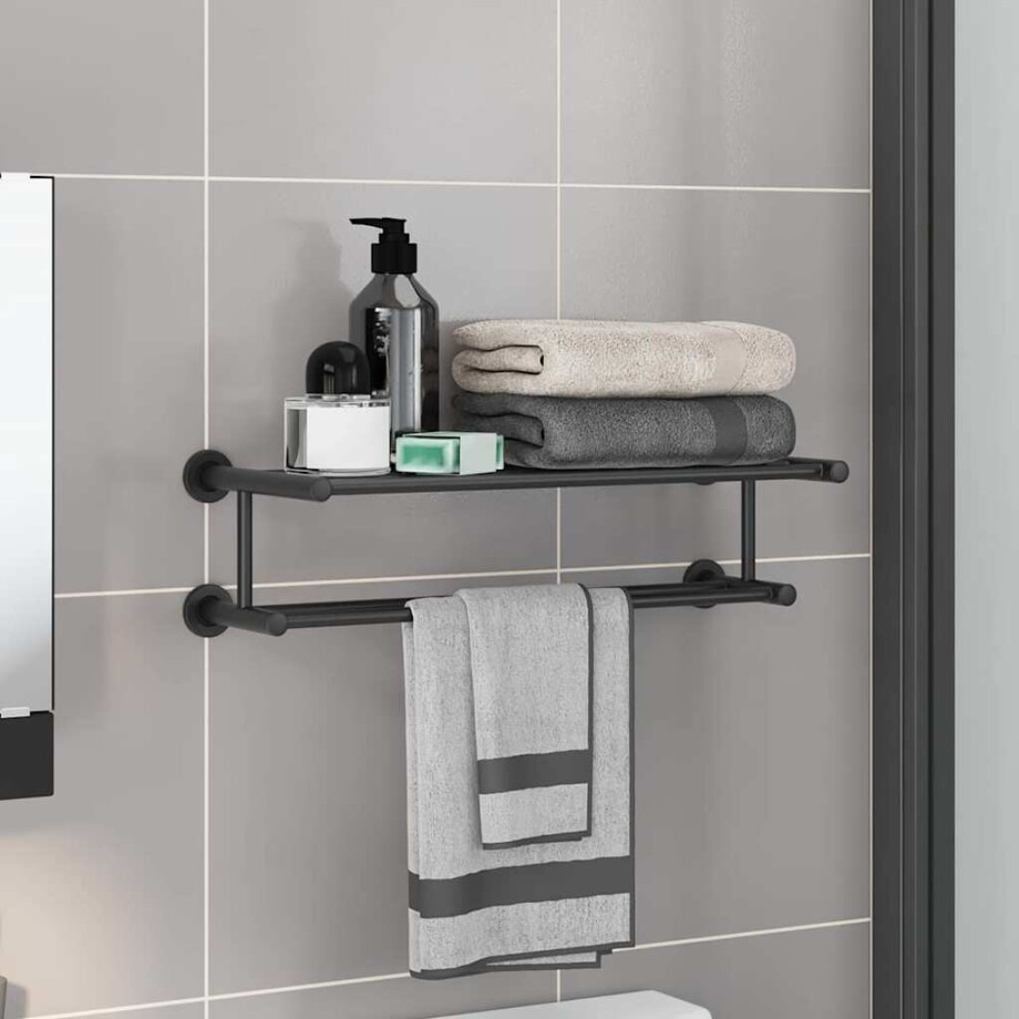 vidaXL Handdoekrek Zwart 61 x 23 x 17 cm Roestvrij staal afbeelding 1