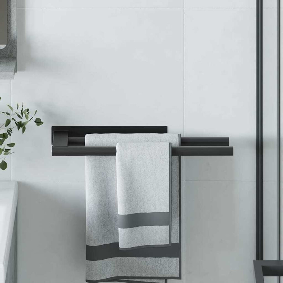 vidaXL Handdoekrek Zwart 40 x 9 x 4 cm Roestvrij staal afbeelding 1