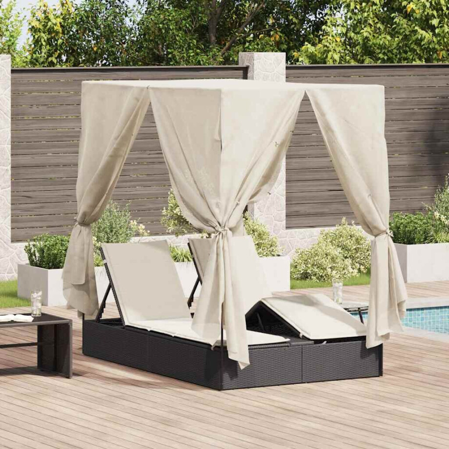 vidaXL Dubbele ligbed Warmwit 205 x 129 x 200 cm poly rattan afbeelding 1