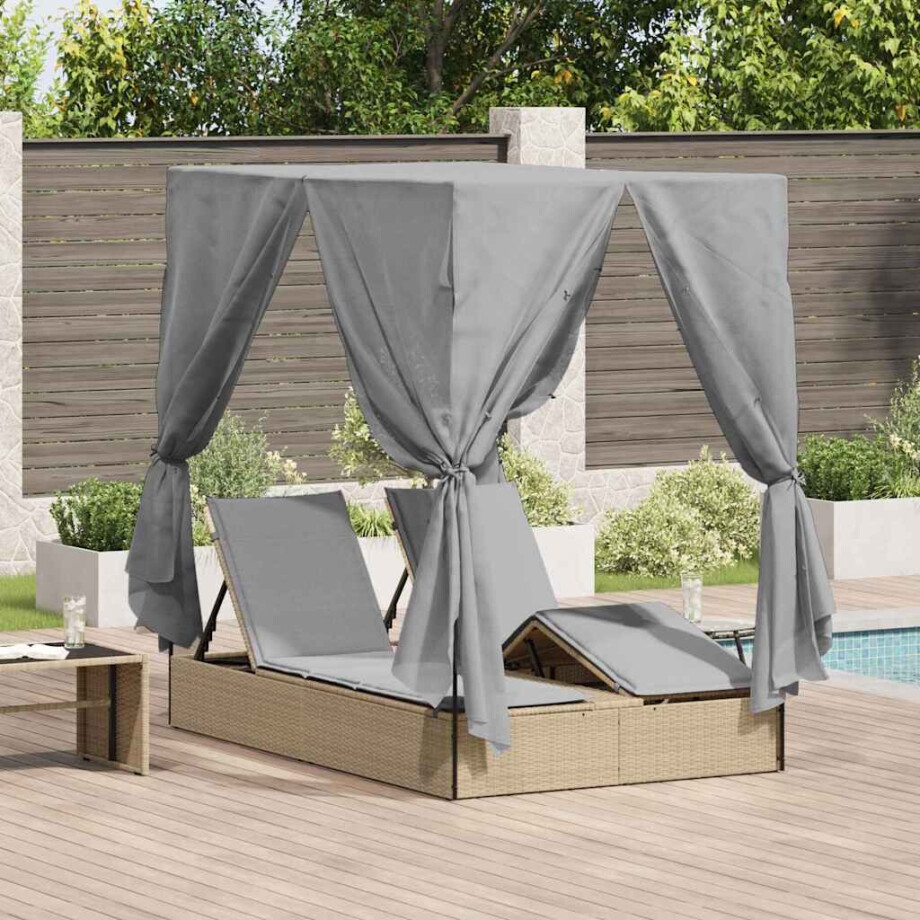 vidaXL Dubbele ligbed Verstelbaar Grijs 205 x 129 x 200 cm poly rattan afbeelding 1
