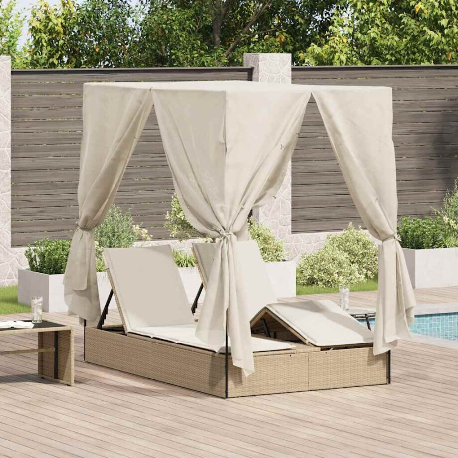 vidaXL Dubbele ligbed Verstelbaar Beige 205 x 129 x 200 cm poly rattan afbeelding 1