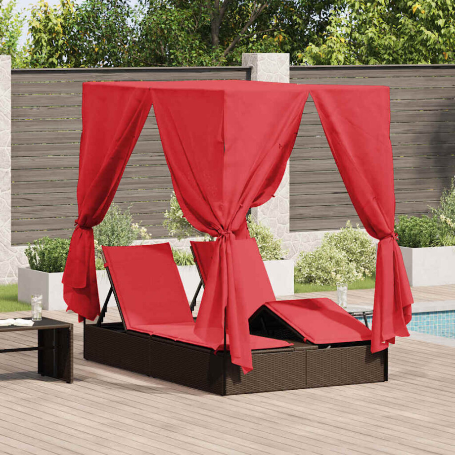 vidaXL Dubbele ligbed Verstelbaar Rood 205 x 129 x 200 cm poly rattan afbeelding 1