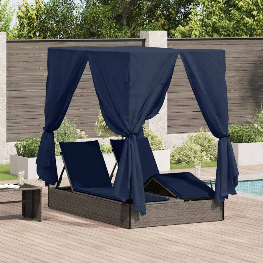 vidaXL Dubbele ligbed Verstelbaar Zwart 205 x 129 x 200 cm poly rattan afbeelding 1