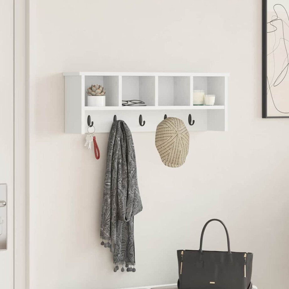 vidaXL Wandgemonteerde kapstok Wit 75 x 16 x 26 cm Bewerkt hout afbeelding 1
