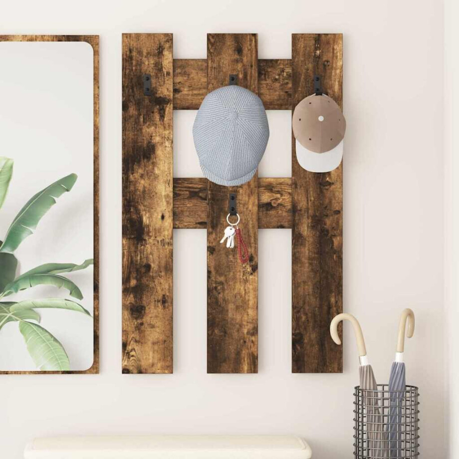vidaXL Wandgemonteerde kapstok Gerookt eiken 65 x 3 x 100 cm afbeelding 1