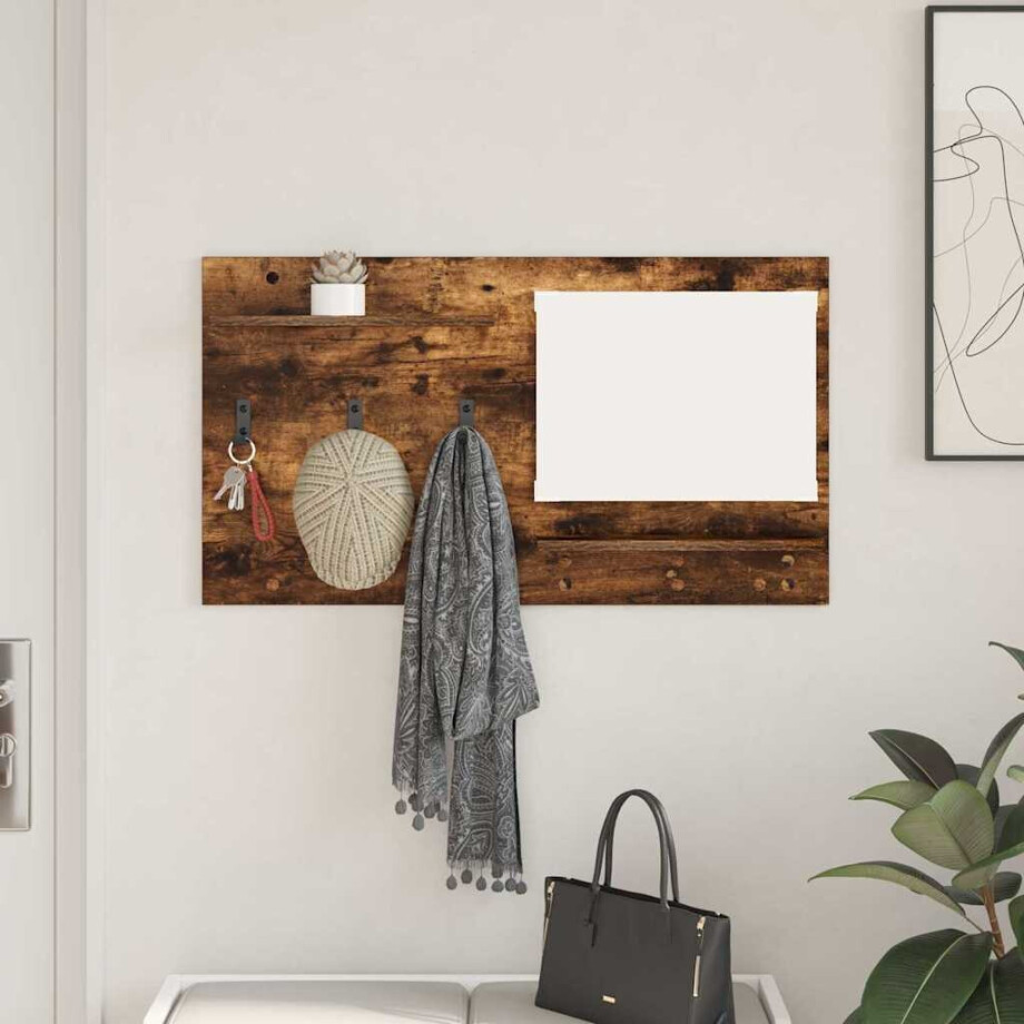 vidaXL Wandgemonteerde kapstok met plank Gerookt eiken 90 x 10 x 50 cm afbeelding 1