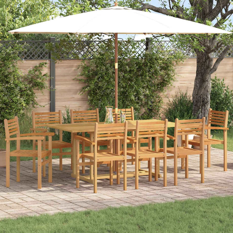 vidaXL Tuin eettafelset 9 pcs Bruin Massief Teakhout afbeelding 1