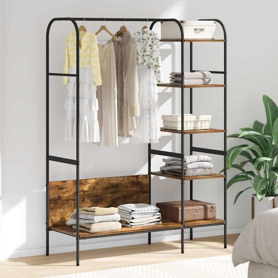 vidaXL Kledingrek met plank Bruin Eiken 120 x 44 x 160 cm Bewerkt hout afbeelding 1