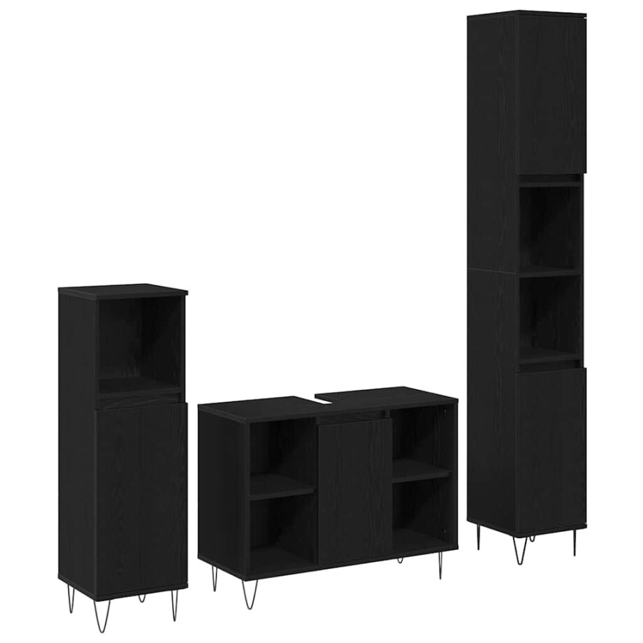 vidaXL Badkamermeubelset met plank 3 pcs Zwart Eiken Bewerkt hout afbeelding 1