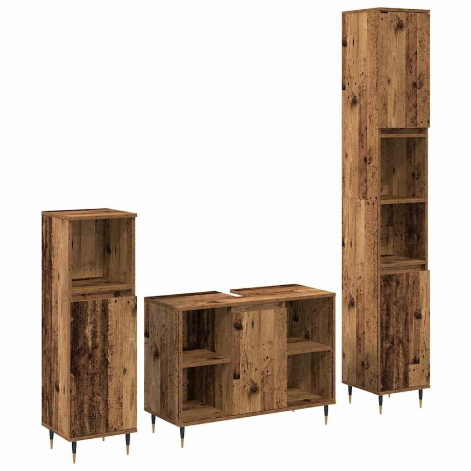 vidaXL Badkamermeubelset met plank 3 pcs Oud Hout Bewerkt hout afbeelding 1