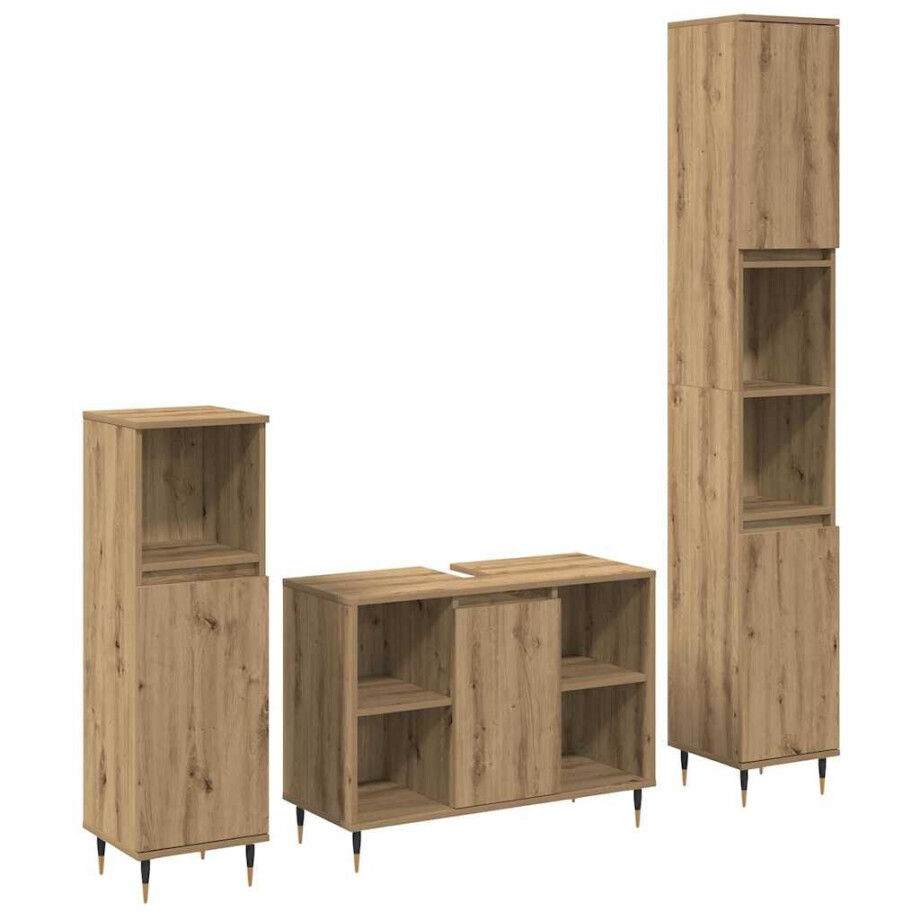 vidaXL Badkamermeubelset met plank 3 pcs Artisan Eiken Bewerkt hout afbeelding 1