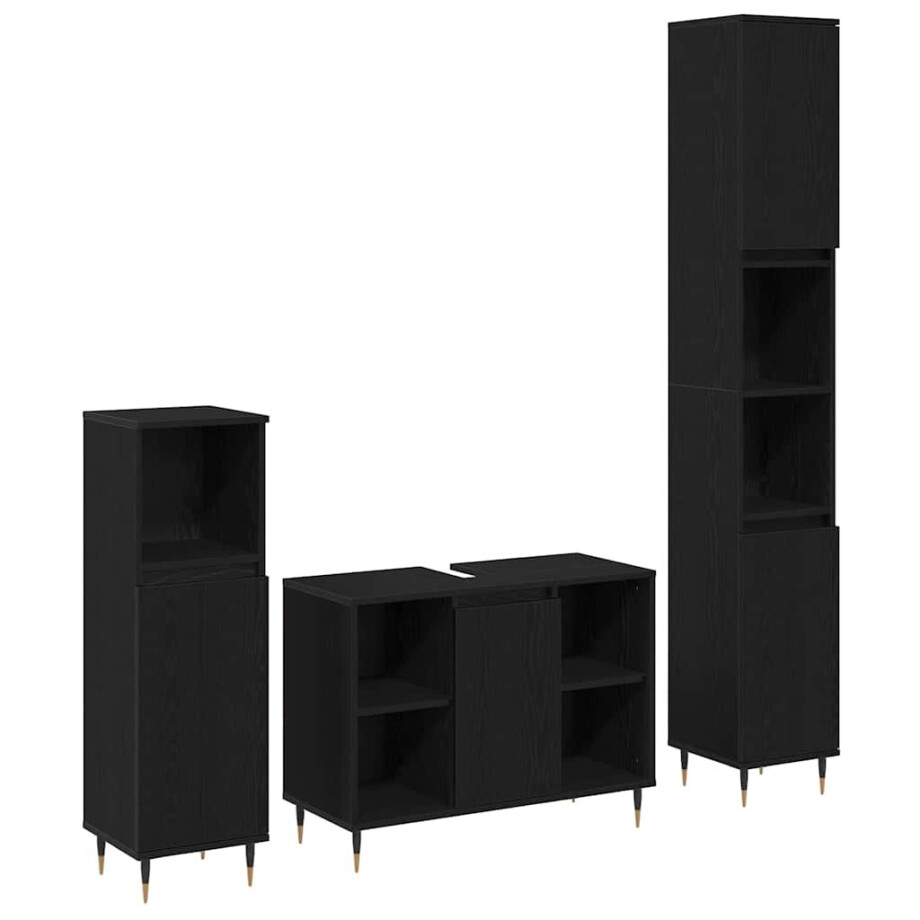 vidaXL Badkamermeubelset met plank 3 pcs Zwart Eiken Bewerkt hout vidaXL Badkamermeubelset met plank 3 pcs Zwart Eiken Bewerkt hout afbeelding 1