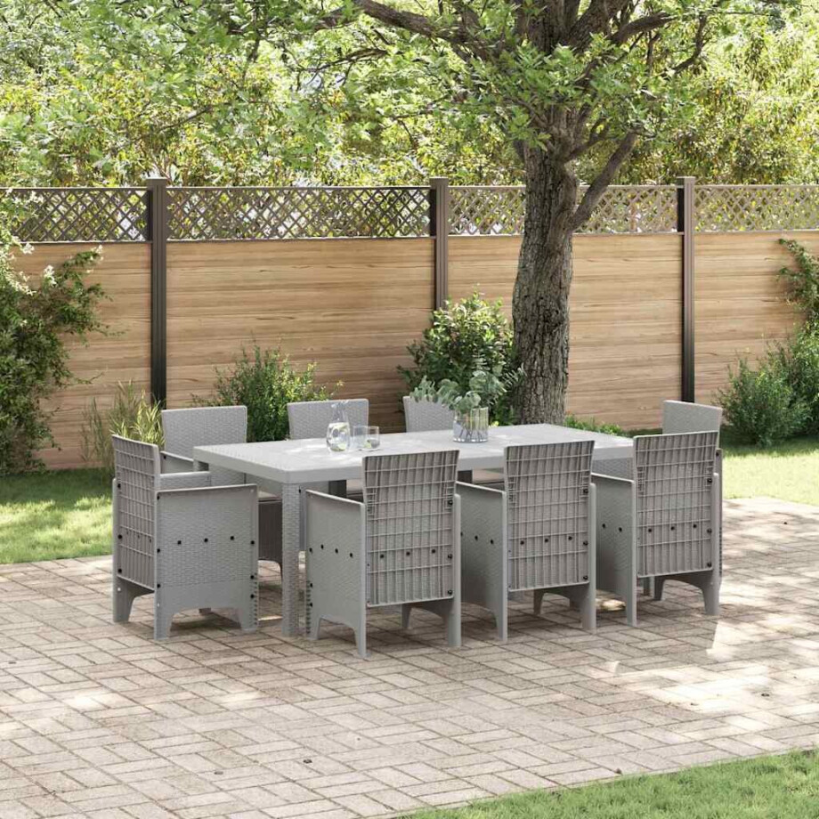 vidaXL Tuin eettafelset 9 pcs Lichtgrijs Polypropyleen afbeelding 1