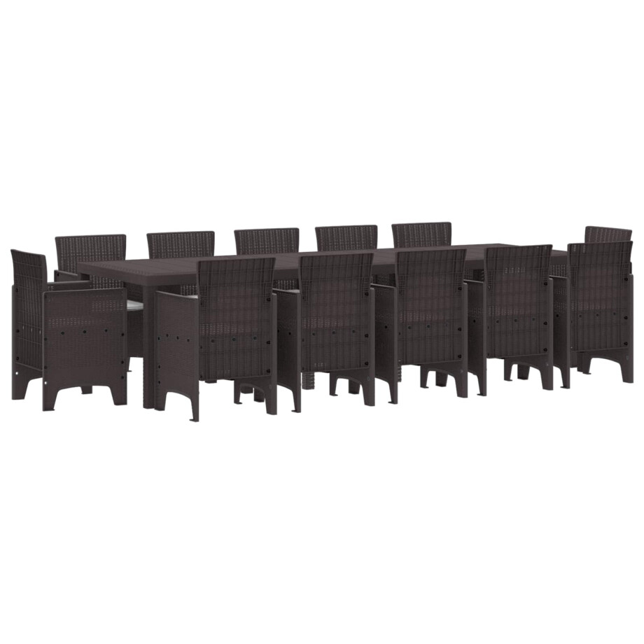 vidaXL Tuin Eetset 13 pcs Bruin en Lichtgrijs Riet en Kussen afbeelding 1