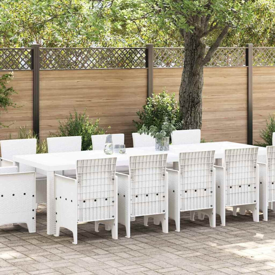 vidaXL Tuin Eetset 13 pcs Wit en lichtgrijs Poly rattan en staal afbeelding 1