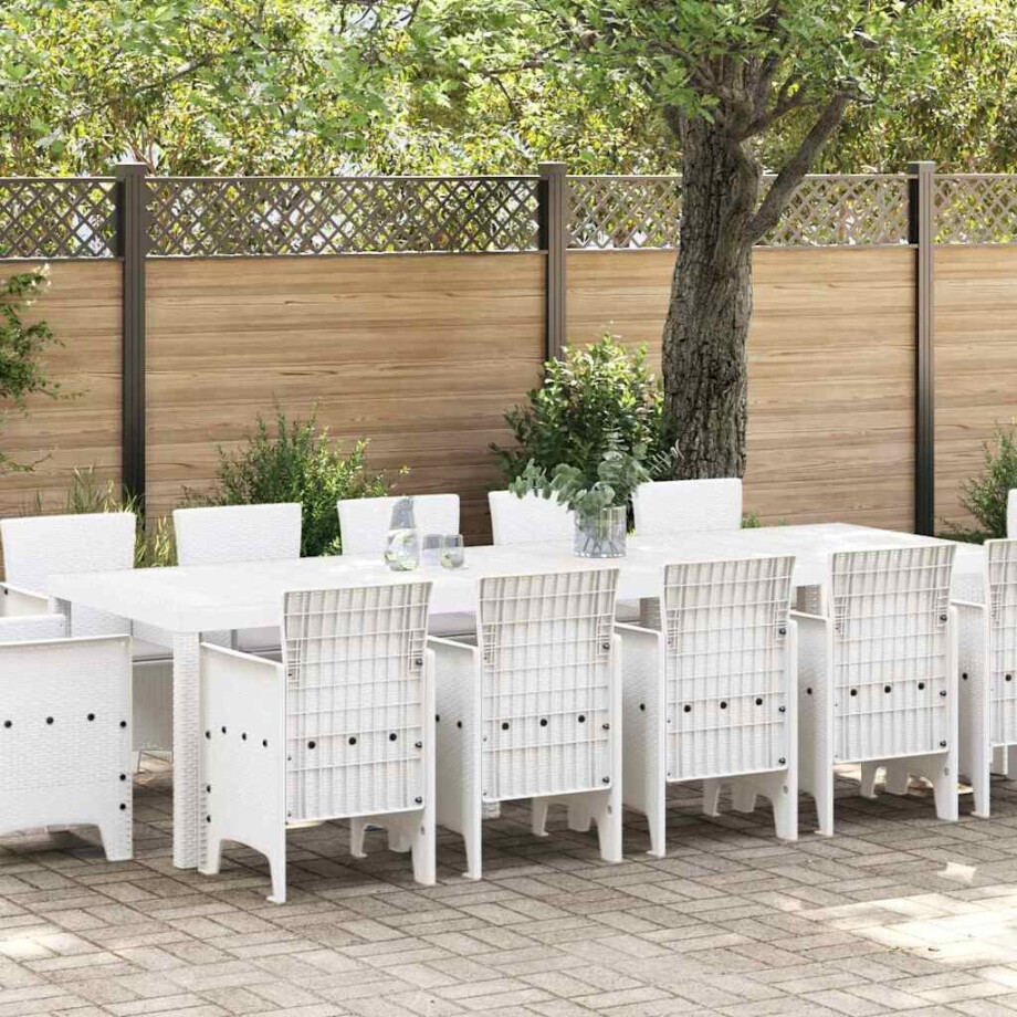 vidaXL Tuin Eetset 13 pcs Wit en lichtgrijs Poly rattan en staal afbeelding 1