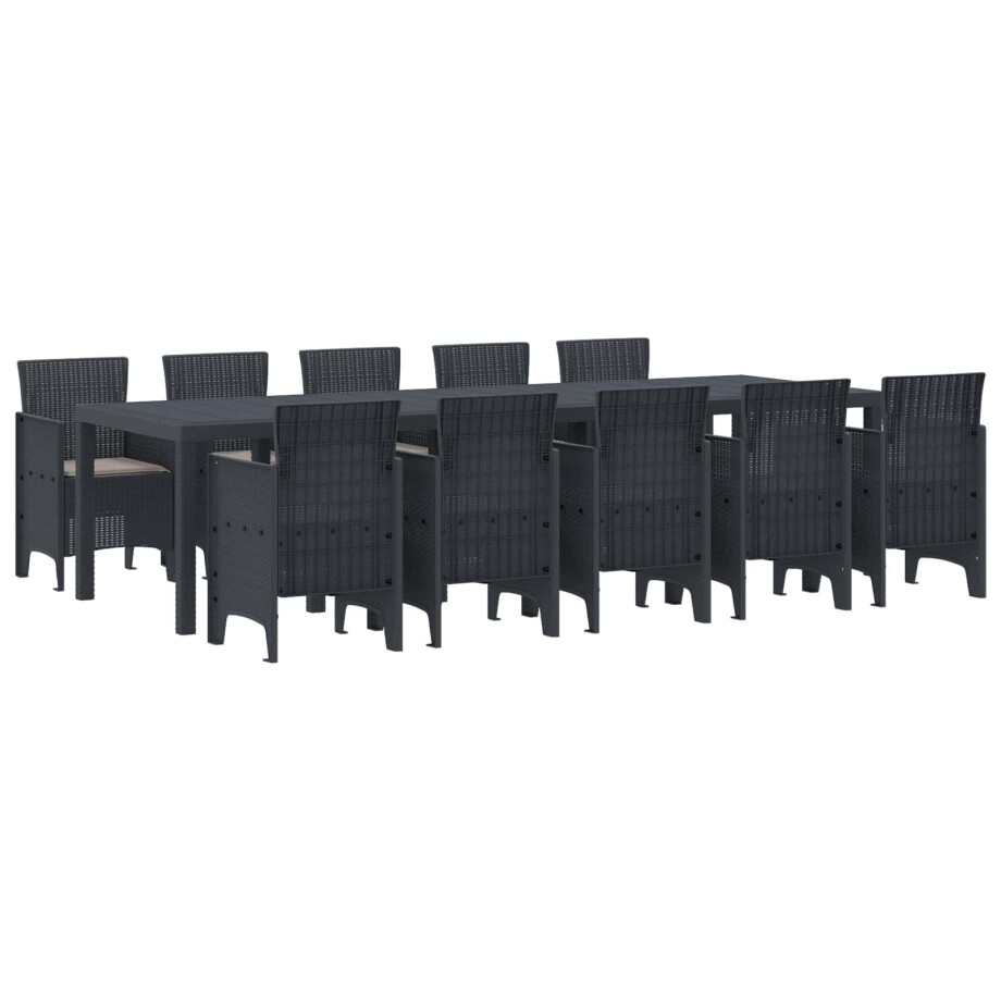 vidaXL Tuin Eetset met kussen 11 pcs Antraciet Poly riet vidaXL Tuin Eetset met kussen 11 pcs Antraciet Poly riet afbeelding 1