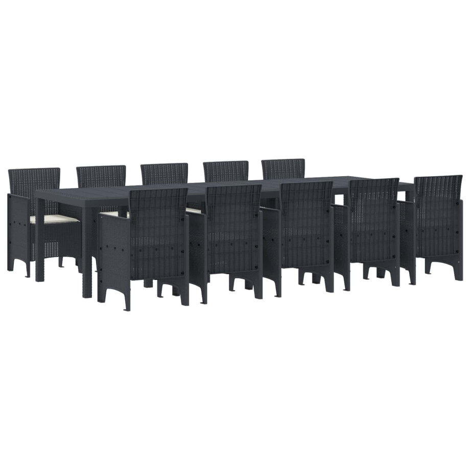 vidaXL Tuin Eetset 11 pcs Antraciet en Crème Poly rattan en Aluminium afbeelding 1