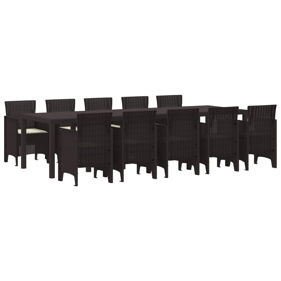 vidaXL Tuin Eetset met kussen 11 pcs Bruin en Crème Rattan afbeelding 1