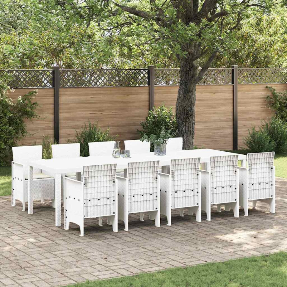 vidaXL Tuin Eetset met kussen 11 pcs Wit Poly rattan en staal vidaXL Tuin Eetset met kussen 11 pcs Wit Poly rattan en staal afbeelding 1