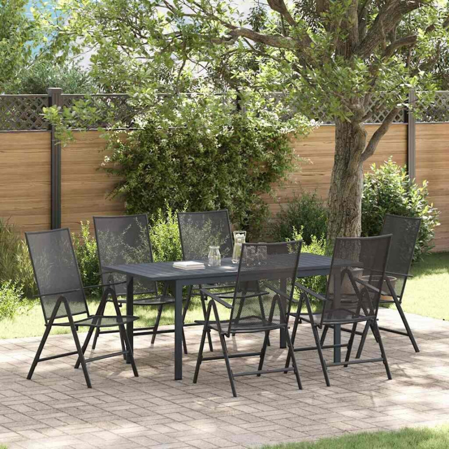 vidaXL Tuin eettafelset 7 pcs Antraciet Poedercoating staal afbeelding 1