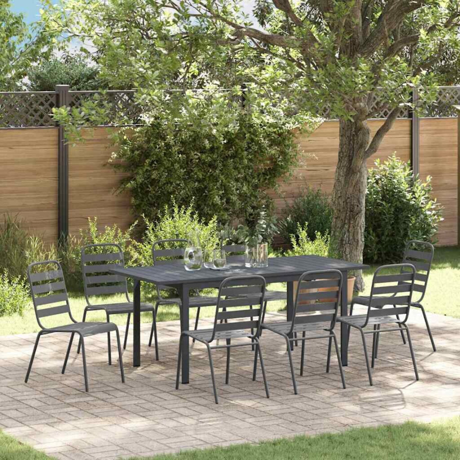 vidaXL Tuin eettafelset 9 pcs Antraciet Poedercoating staal afbeelding 1